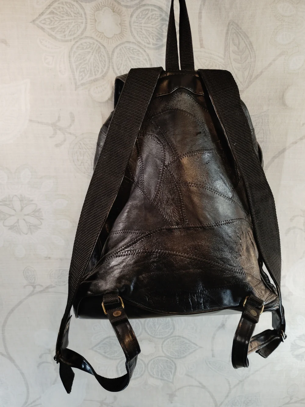 Black Genuine Leather Patchwork Style Backpack - Classic Everyday Bag